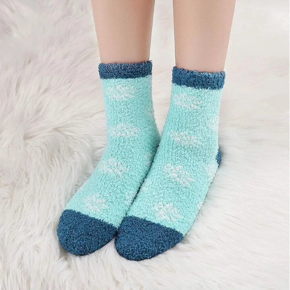 6 Pairs Womens Fuzzy Slipper Socks Winter Warm Soft Cozy MultiColor 9-11